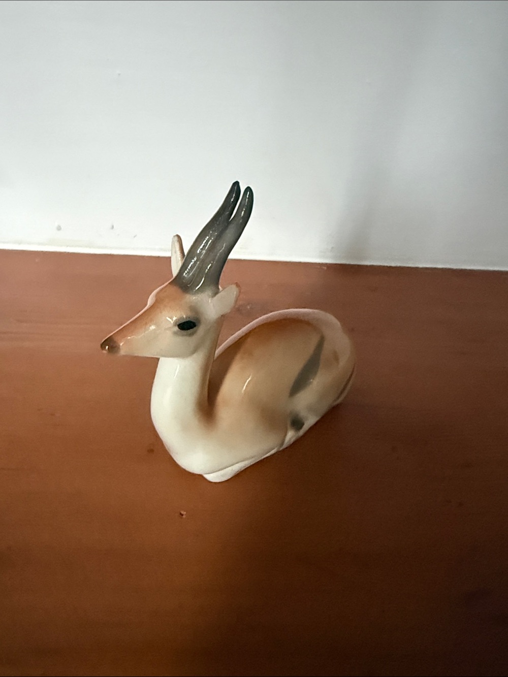 USSR Vintage Ceramic Gazelle Figurine in Tan and Gray